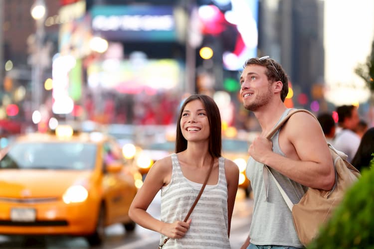 new york city tourists in times square